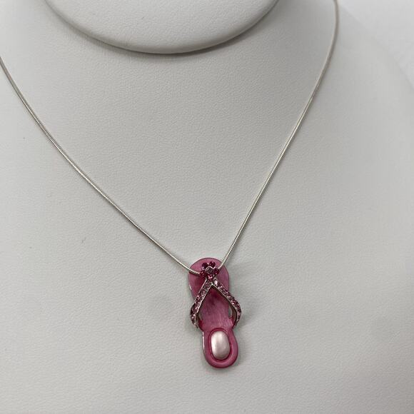 Sterling Silver Y2K Pink Flip Flop Necklace - Picture 2 of 4